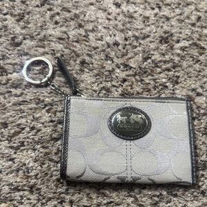 Coach Metallic Silver Signature Card Case Keychain